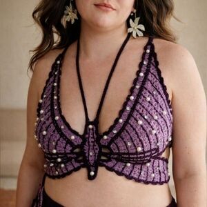 Anewsta Size XL Purple Butterfly Crochet Top - New With Tags
